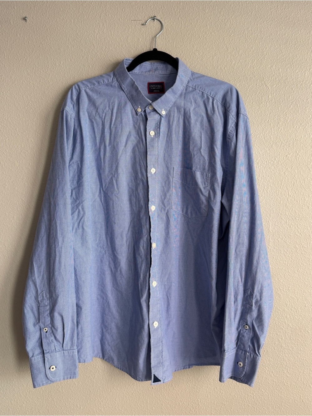 UNTUCKit Sz 3XL Rossese Button Down Shirt Blue Micro Gingham Long Sleeve Cotton
